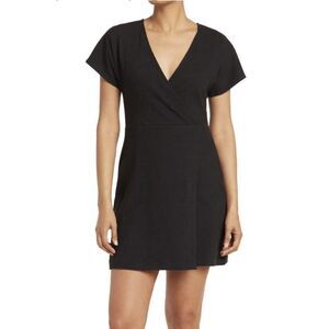 MADEWELL BLACK CROSS-FRONT FLUTTER-SLEEVE FIT & FLARE MINI DRESS